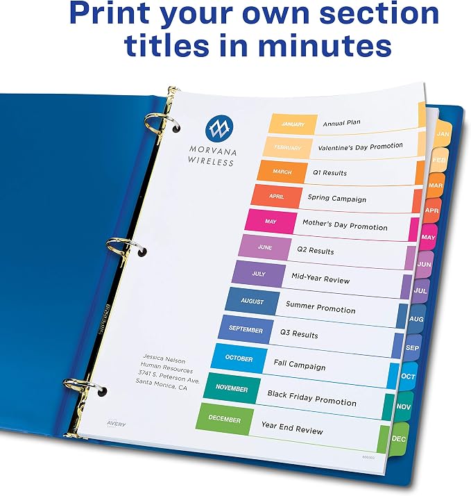 Avery Jan-Dec Dividers for 3 Ring Binders, 12 Tabs per Set, Customizable Table - Image 2