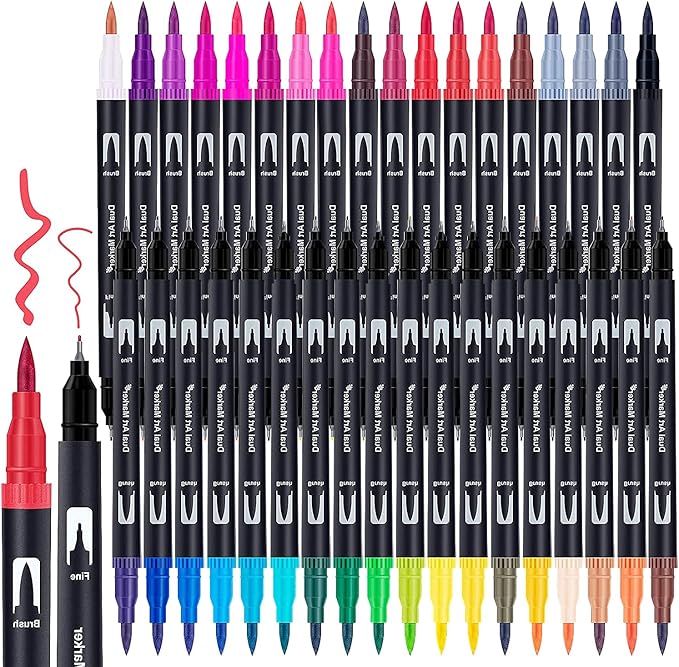 Dual Brush Marker Pens, 36 Colors Art Markers with Fine and Brush Tip Coloring Markers for Adults, Marker for Journaling Calligraphy Drawing Sketching Doodling Illustrating-DeskLoop Office