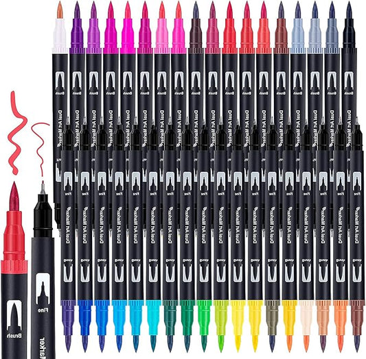 Dual Brush Marker Pens, 36 Colors Art Markers with Fine and Brush Tip Coloring Markers for Adults, Marker for Journaling Calligraphy Drawing Sketching Doodling Illustrating-DeskLoop Office