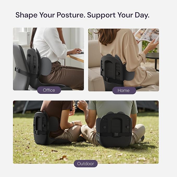 3D Lumbar Support Seat Cushion – Patented Spine Alignment Ergonomic Posture Corrector, Breathable Mesh & EVA Foam, Portable for Home, Office, Meditation, Gaming, Outdoor 16.5" W × 15.7" D-DeskLoop Office