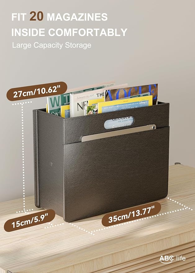 ABC life Magazine Holder Stable Magazine Rack Floor, Foldable PU Leather - Image 2