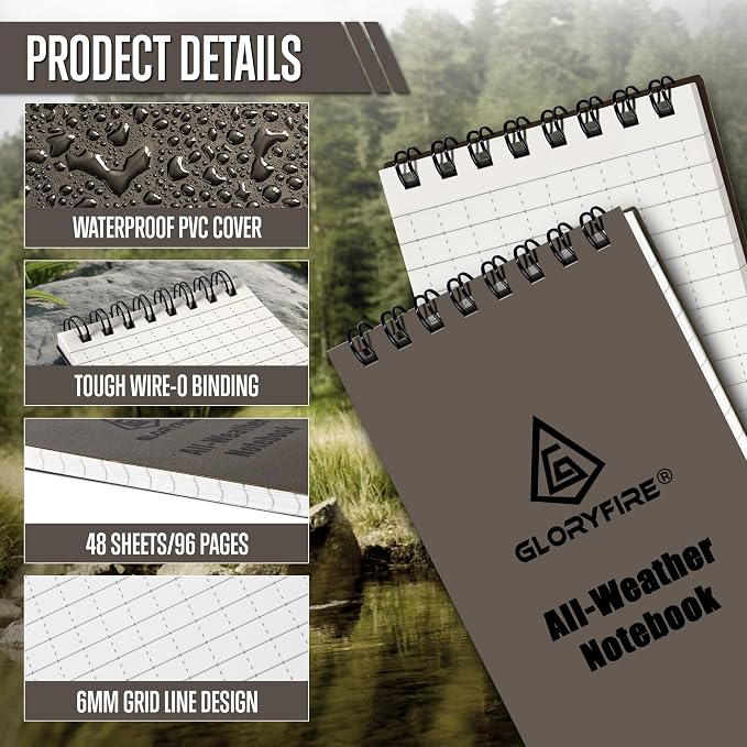 GLORYFIRE Waterproof Notebook Tactical All-Weather Spiral Memo Paper Notepad - Image 3