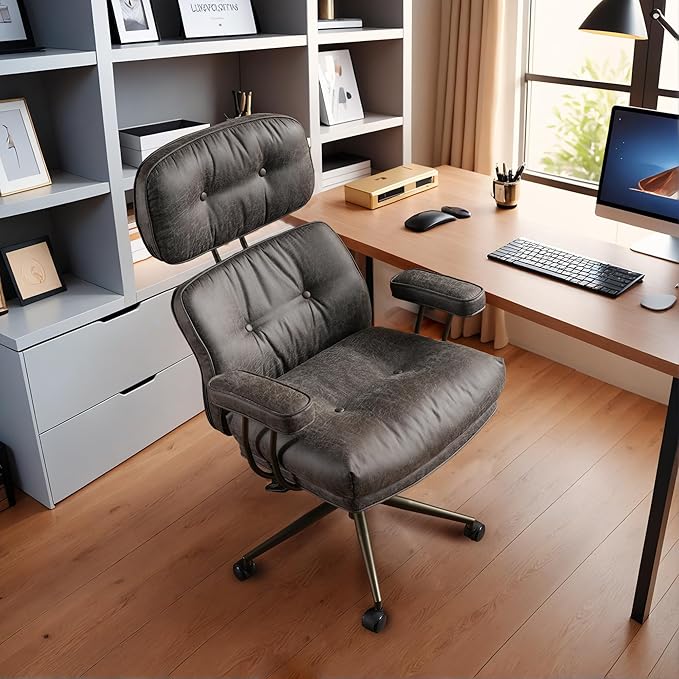 Faux Leather Executive Office Chair - Big and Tall Ergonomic Home Office Chair,Reclining Computer Desk Chairs with Lumbar Support,Adjustable Task Swivel Rolling PC with Wheels,Grey,Suede-DeskLoop Office