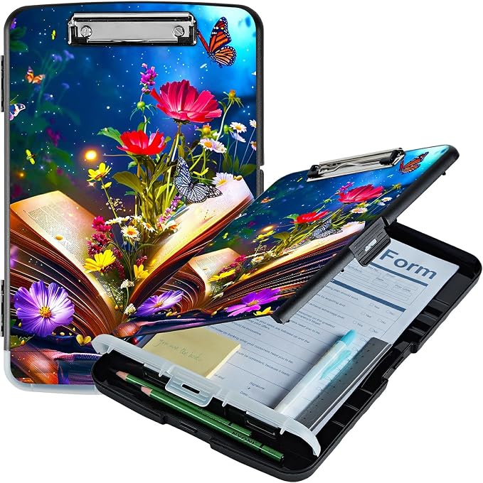Book Flower A4 Clipboard with Storage Pen Holder, Clipboards Organizer Nursing by Unknown