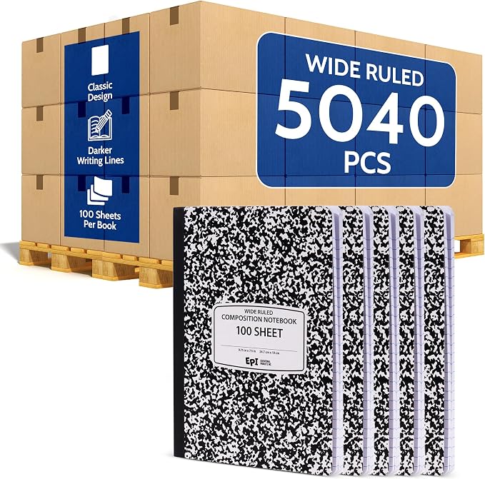 5040 Pack EPI Wide Ruled Composition Notebook Bulk, 200 pages, 9-3/4 x 7-1/2 by EPI