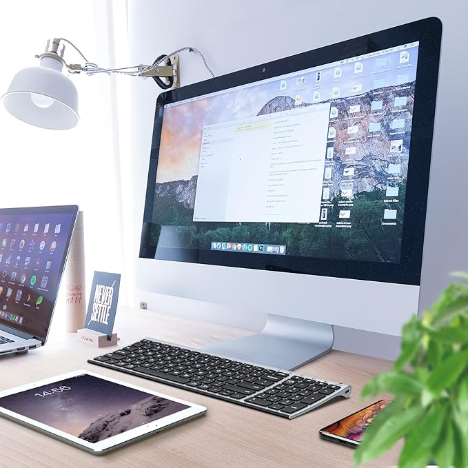 iClever BK10 Bluetooth Keyboard, Universal Bluetooth 5.1 Wireless Keyboard with Number Pad, Ergonomic Design, Multi-Device Compatibility, Stable Connection for Mac, iPad, iPhone, Android, Windows-DeskLoop Office