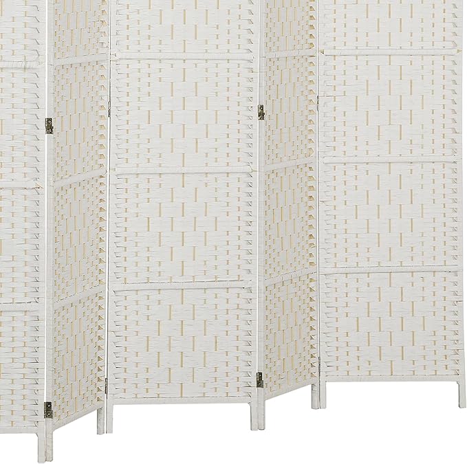 HOMCOM Room Divider, 6 Panel Folding Privacy Screen, 6FT Tall Portable Wicker Weave Partition Wall Divider for Bedroom, Home Office, White-DeskLoop Office