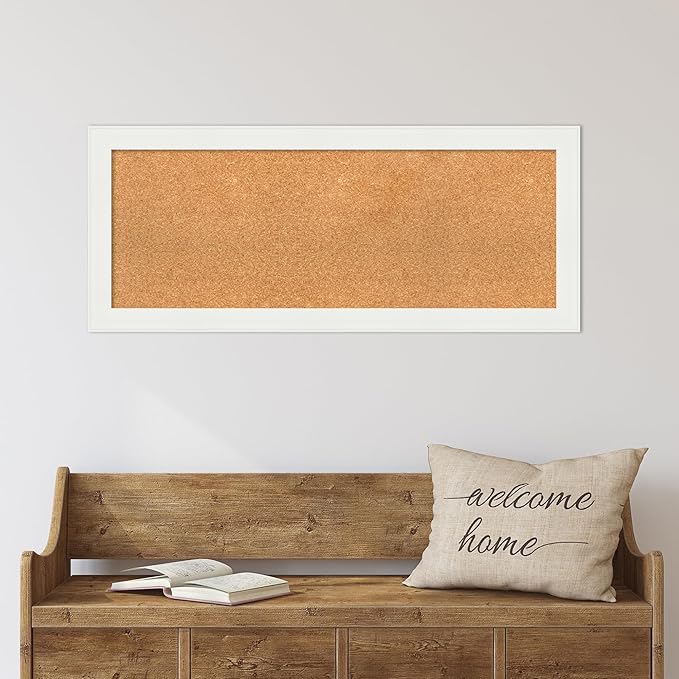 Amanti Art Natural Cork Board for Wall, 17x41 Vision Board with White Frame, Medium Corkboard Office Decor for Home Organization, Casual Corkboard Pinboard to Display Items for Home Organization in-DeskLoop Office