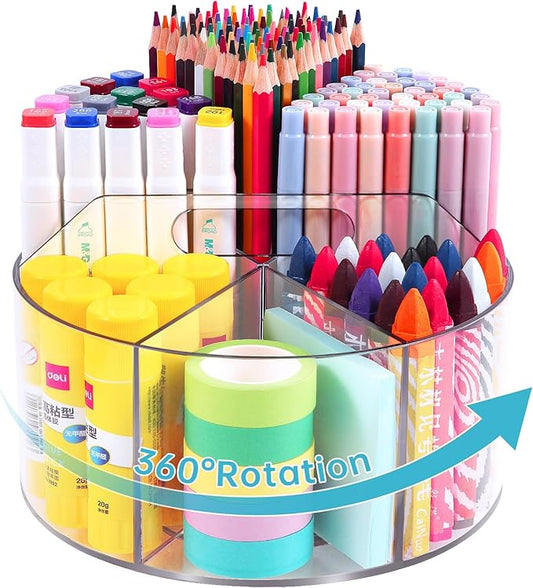 Large Acrylic Pen Holder for Desk, 6 Slots 360-Degree Rotating Pencil Holder Marker Organizer for Kids, Caddy Art Supply Organizer Crayon Organizers for Office School-DeskLoop Office