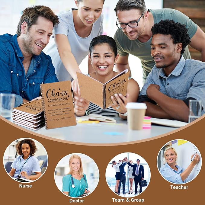 Nezyo 10 Sets Chaos Coordinator Gifts Employee Appreciation Week Notebook with Ballpoint Pen Spiral Notebook Teacher Appreciation Gifts Bulk for Women Men Journals Thank You Cowerker (Brown)-DeskLoop Office