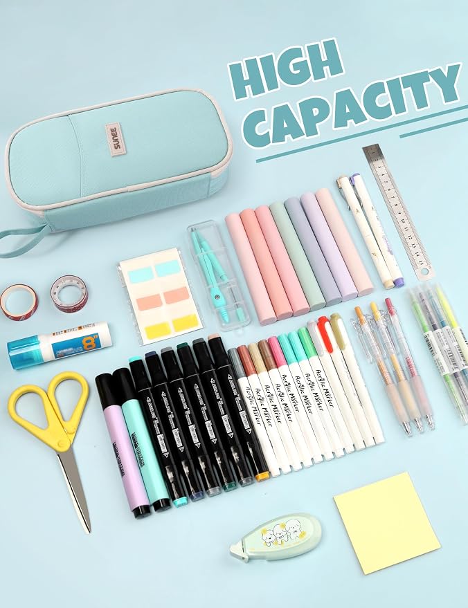 SUNEE Cute Pencil Case, Aesthetic Pen Pouch, Colored Large Pencil Bag - Image 3