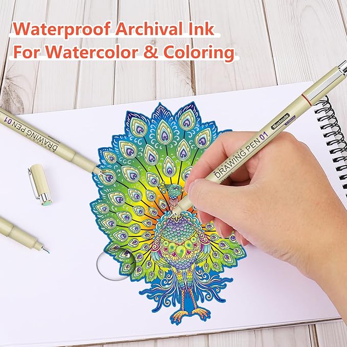 Muchcute 01 Micro Fineliner Drawing Art Pens: 12 Colors 0.25mm Extra Fine Point - Image 5