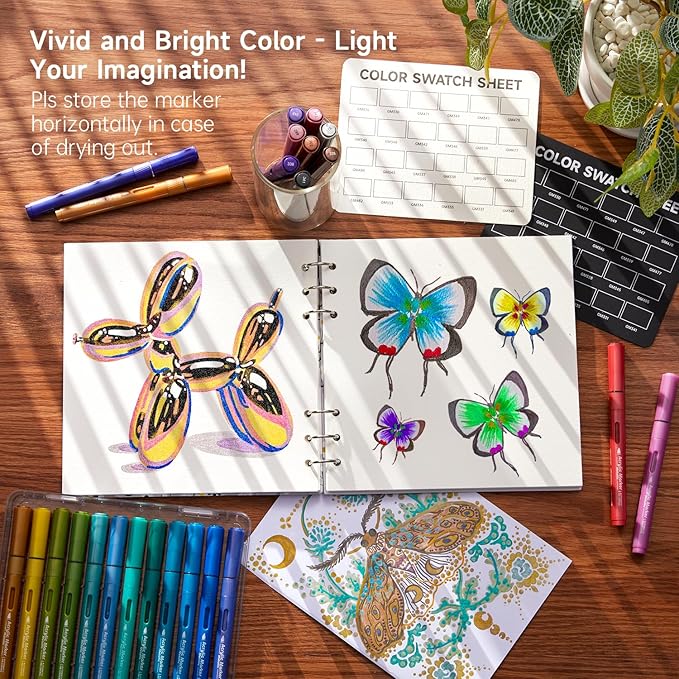 Automatic Ink Control Acrylic Paint Markers, Shuttle Art 24 Metallic Colors Brush Tip Acrylic Paint Pens for Rock Painting, Ceramic, Wood, Canvas, Glass, Stone, Fabric, Card Making, DIY & Art Supplies-DeskLoop Office