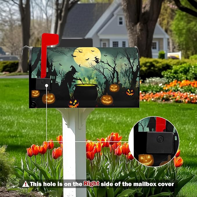 Halloween Witch Mailbox Covers Magnetic Castle Bat Fall Pumpkin Mailbox Cover - Image 5