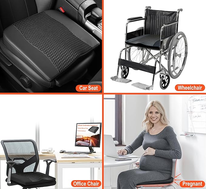 Car Seat Cushion, Comfort Memory Foam Car Cushions for Driving - Sciatica & Lower Back Pain Relief, Driver Seat Pillow for Auto, Office Chair, Wheelchair - 4D Mesh Black-DeskLoop Office
