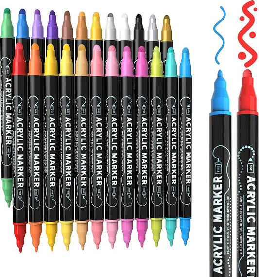 nauets 24 Colors Dual Tip Acrylic Paint Markers, Premium Dot&Fine Tip Coloring by nauets