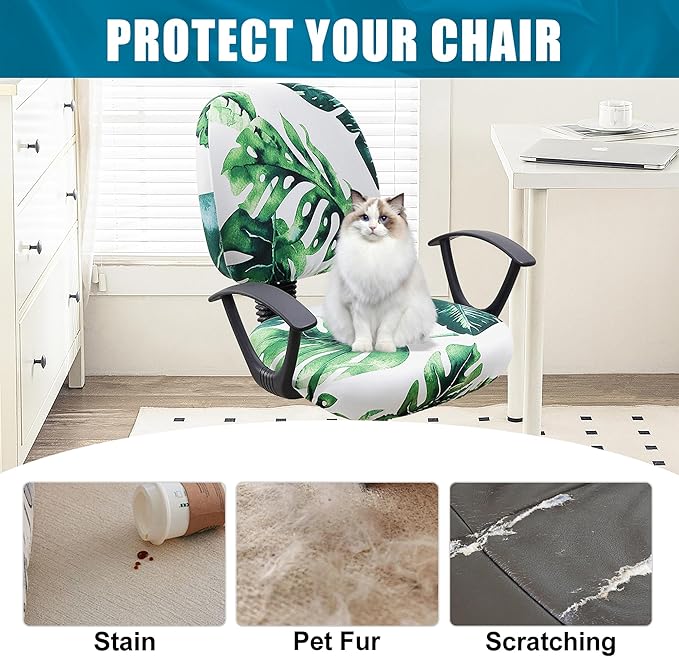 Smiry Stretch Printed Office Computer Chair Covers, Universal Washable Removable Desk Rotating Chair Slipcovers Protector, Seat + Backrest Cover - Green-DeskLoop Office