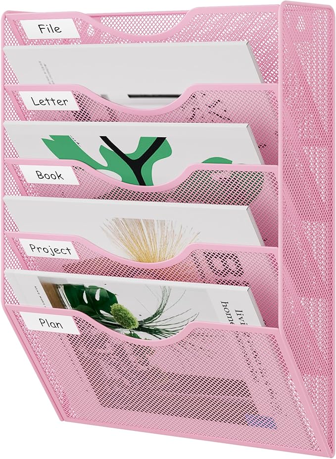 EasyPAG 5 Pocket Mesh Wall File Organizer, Hanging Paper Folder Holder by EasyPAG