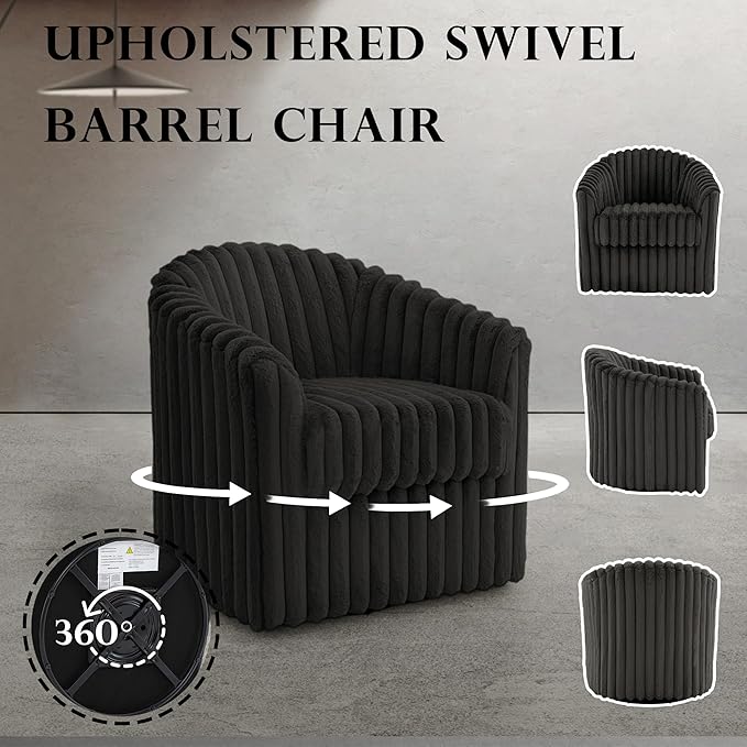UIXE Faux Fur Swivel Accent Chair, Set of 2, Modern Upholstered Armchair Barrel Club Chair for Living Room, Chocolate-DeskLoop Office