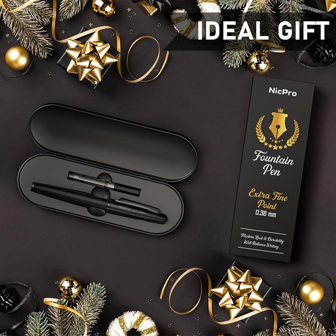 Nicpro Fountain Pen Set with Box, Classic Black Fancy Pen with Converter - Image 9