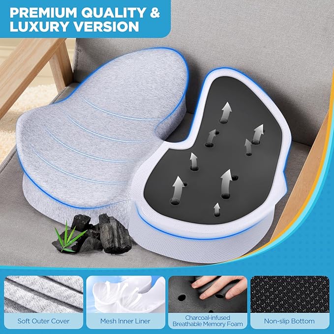 BEAUTRIP Seat Cushion Charcoal Memory Foam Cushion for Office Desk Chair, Car Driving Seat - Sciatica, Tailbone & Back Pain Relief Donut Butt Pillow - Seat Pad for Elderly, Drivers, Office Workers-DeskLoop Office