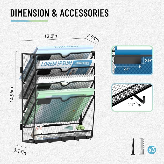 SUPEASY Wall File Organizer, 5 Tier Hanging File Organizer - Image 2