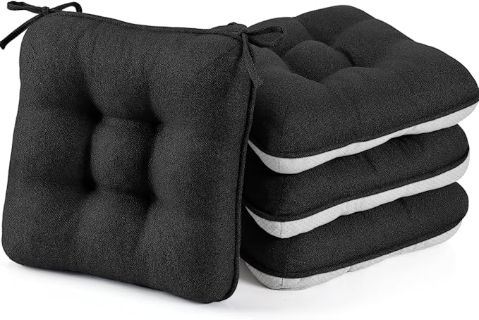 BETU Black Chair Cushions for Dining Chairs Set of 4, 3.5" Thick Kitchen Table by BETU