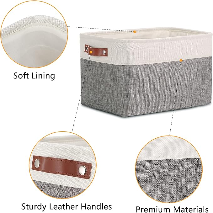 DULLEMELO Storage Baskets for Organizing, Rectangular Fabric Storage Bins Collapsible, Perfect for Shelves, Closets, Empty Gift Baskets (3-Pack Medium-15 inch X 11 inch X 9.5 inch , White&Grey)-DeskLoop Office