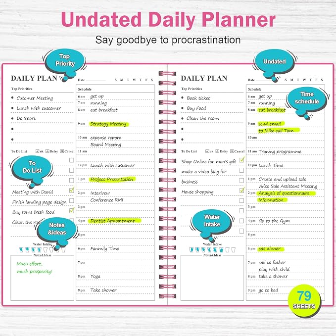 Daily Planner Undated, Asten To Do List Notebook Hourly Schedules Spiral - Image 2