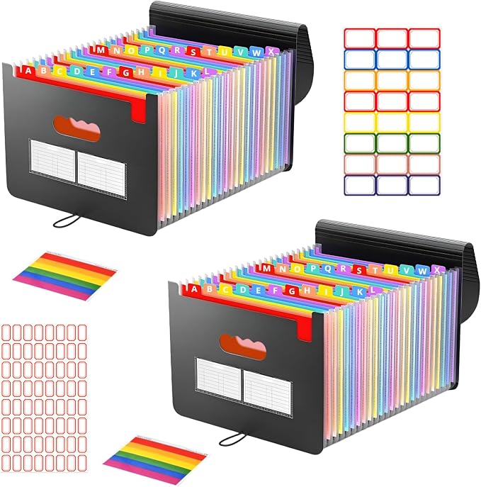 25 Pockets Accordion File Organizer 2 Packs Desktop Expanding File Folders by Unknown