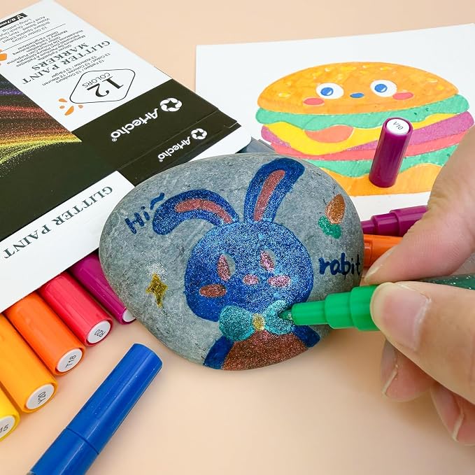 Artecho Glitter Paint Pens, 12 Colors Acrylic Glitter Markers - Image 5