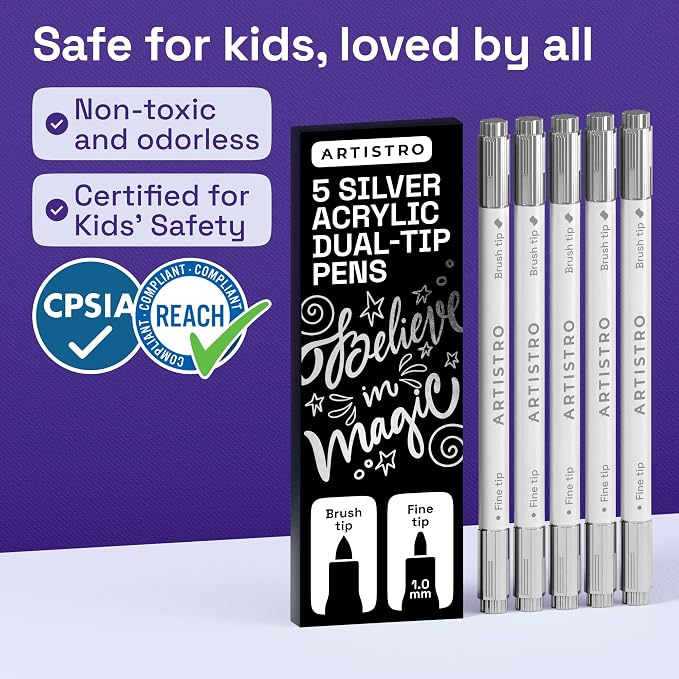 ARTISTRO 5 Silver Acrylic Paint Markers - Image 6