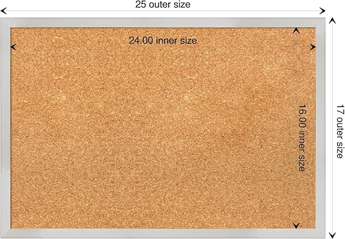 Amanti Art Natural Cork Board for Wall, 17x25 Vision Board with Silver Wood Frame, Medium Corkboard Office Decor for Home Organization, Modern Contemporary Corkboard Pinboard to display items for home-DeskLoop Office