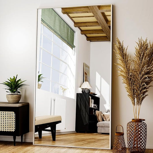 Full Length Mirror with Stand 38"x77" Full Body Mirror Floor Mirror Standing Hanging or Leaning Wall, Wall Mirror with Stand Aluminum Alloy Frame for Living Room Bedroom Cloakroom,Silver-DeskLoop Office