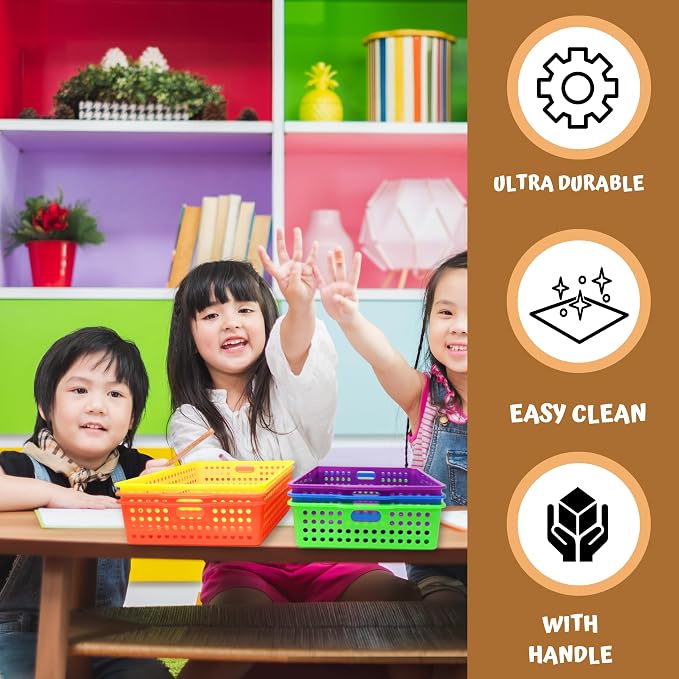 4E's Novelty 6 Pcs Colorful Plastic Classroom Storage Bins 13.75" X 10.25" - Image 9