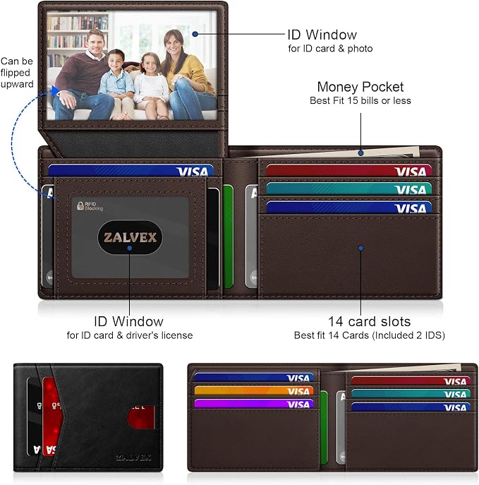 Wallet for Men Slim RFID Blocking Leather Credit Card Holder Wallet for 14 Cards - Image 2