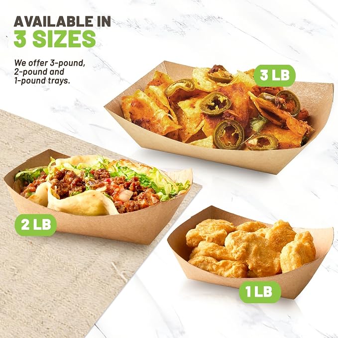 ZORRITA Paper Food Trays, 3 Lb, 100 Pack, Disposable | Kraft Paper Taco Holder - Image 6