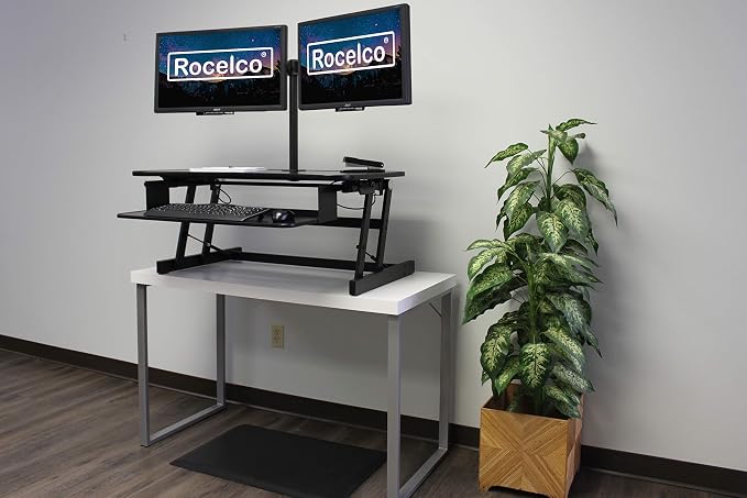 Rocelco 37.5" Deluxe Height Adjustable Standing Desk Converter - Image 3