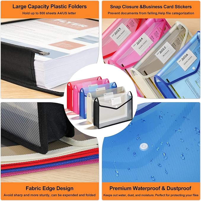 5 Pack Plastic Expanding File Folder, A4 Document Folder Large Capacity - Image 5