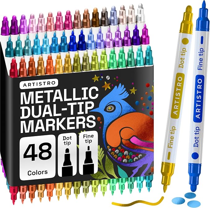 ARTISTRO 48 Metallic Dual-Tip Acrylic Paint Markers – Paint Pens Set by ARTISTRO