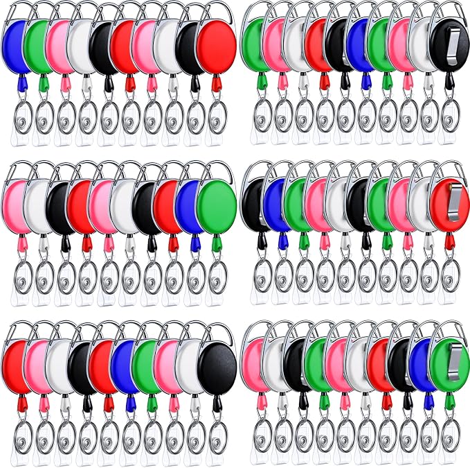 Laumoi 80 Packs Retractable ID Badge Holder Name ID Badge Reel Clips Keychain by Unknown