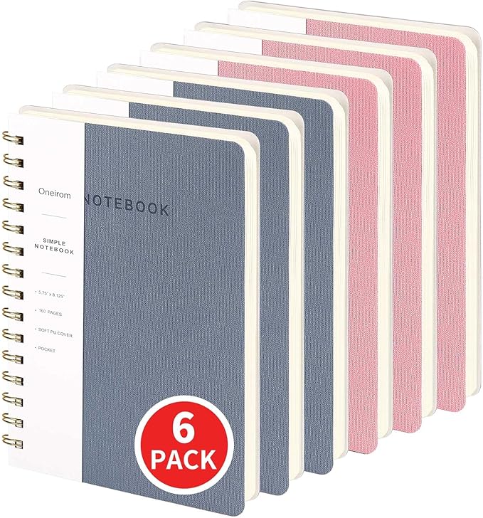 Lined Spiral Notebook College Ruled A5 Journal Book for Note Taking, 160 Pages Writing Journal for Office and Home School Supplies 5.75 x 8.125 inch (6pack-3Reefblue/3Pink)-DeskLoop Office