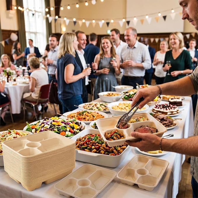 60Pack 5 Compartment Disposable Paper Plates - Image 7