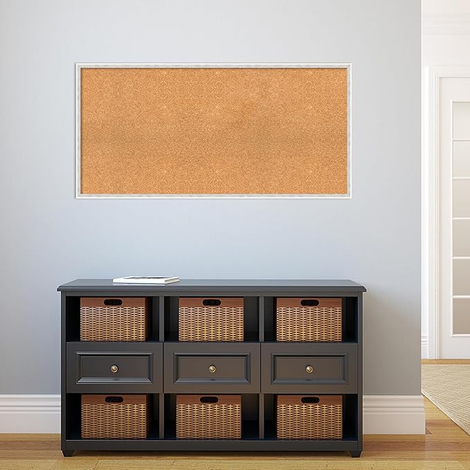 Amanti Art Natural Cork Board for Wall, 23x47 Vision Board with White Frame, Oversize Corkboard Office Decor for Home Organization, Modern Corkboard Pinboard to Display Items for Home Organization in-DeskLoop Office
