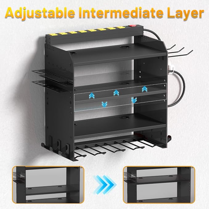CFMASTER 4-Layer Wall-Mounted Power Tool Organizer Rack, Heavy Duty Adjustable - Image 4
