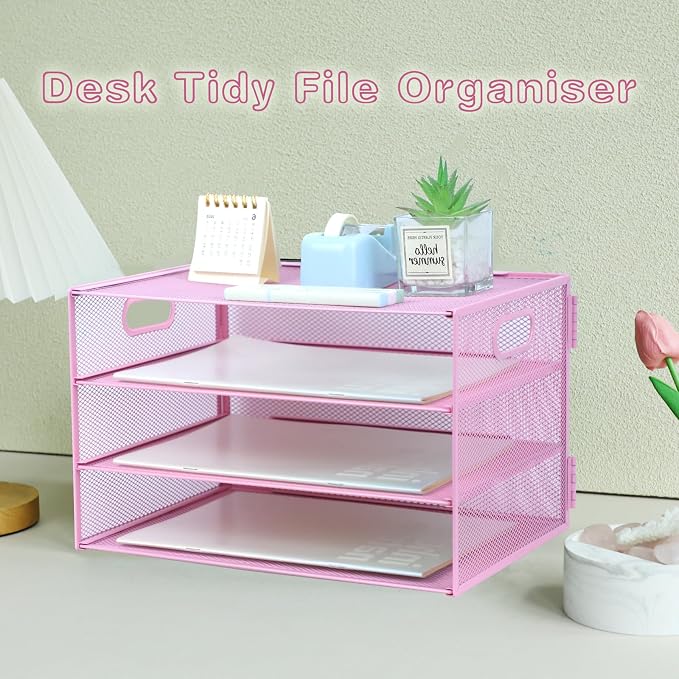 3 Tier Lettrer Tray Organizer, Metal Mesh Desk File Organizer - Image 5