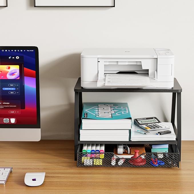 2-Tier Printer Stand with Storage, Desktop Organizer - Image 2