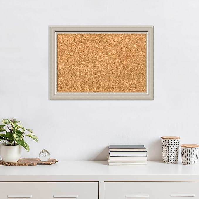 Amanti Art Natural Cork Board for Wall, 20x28 Vision Board with Silver Wood Frame, Medium Corkboard Office Decor for Home Organization, Casual Corkboard Pinboard to display items for home organization-DeskLoop Office