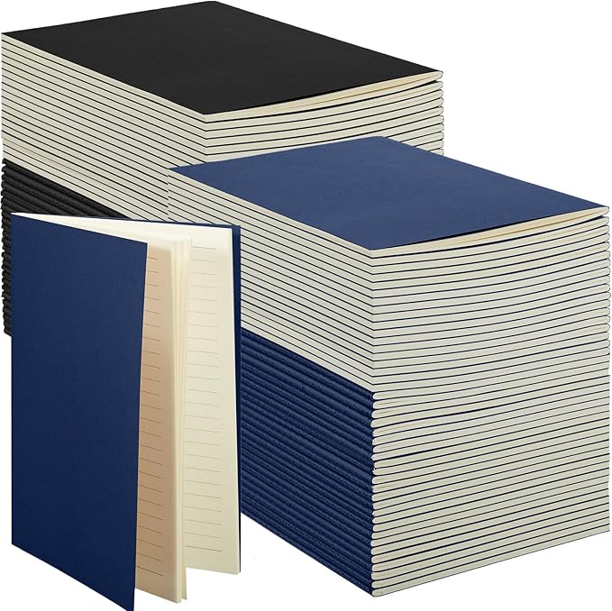 Mimorou 100 Pcs Kraft Notebook Journals 5.5 Inch x 8.3 Inch A5 Softcover Notebooks Bulk for Writing Sketch Office Notepad with 60 Pages 30 Sheets(Black, Navy,Lined)-DeskLoop Office