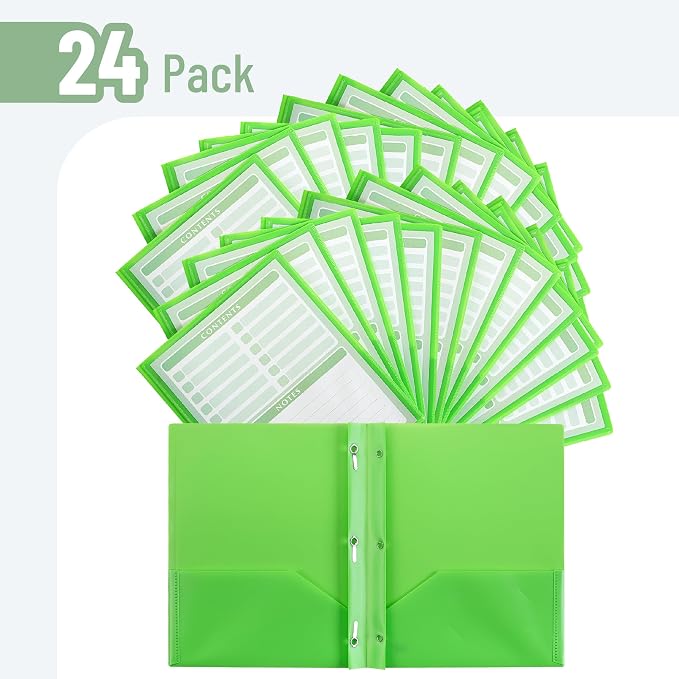 Mr. Pen- Plastic Folders with Pockets and Prongs, 24 Pack, Letter Size | Green - Image 2